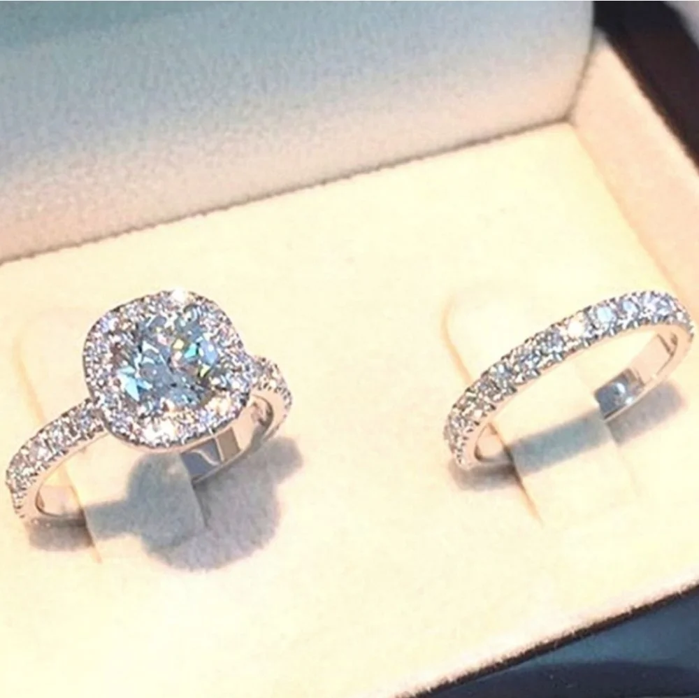 925 STERLING SILVER, White Sapphire WEDDING SET. Size 9 - Picture 9 of 9